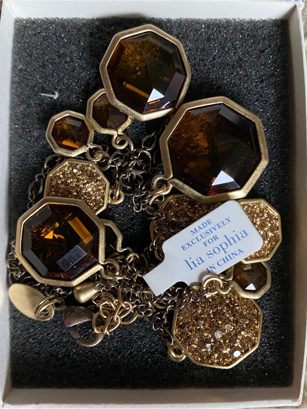 Lia Sophia Gold-Tone Bracelet with Amber and Gold Crystals